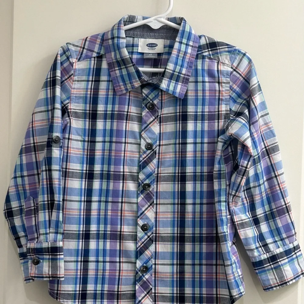 Old Navy Boys Multi Color Plaid Long Sleeve Button Up Shirt Size 4T‎